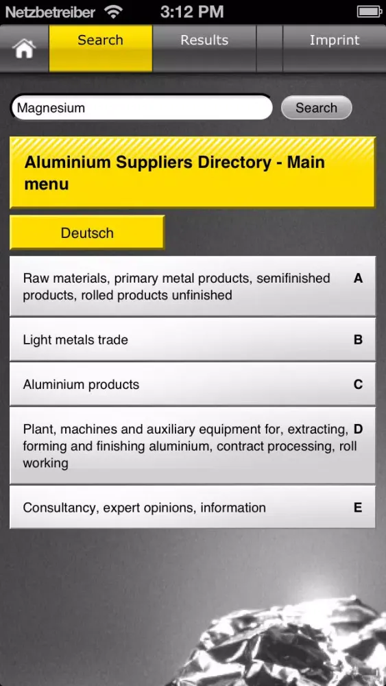 Tangkapan skrin Aluminium Directory